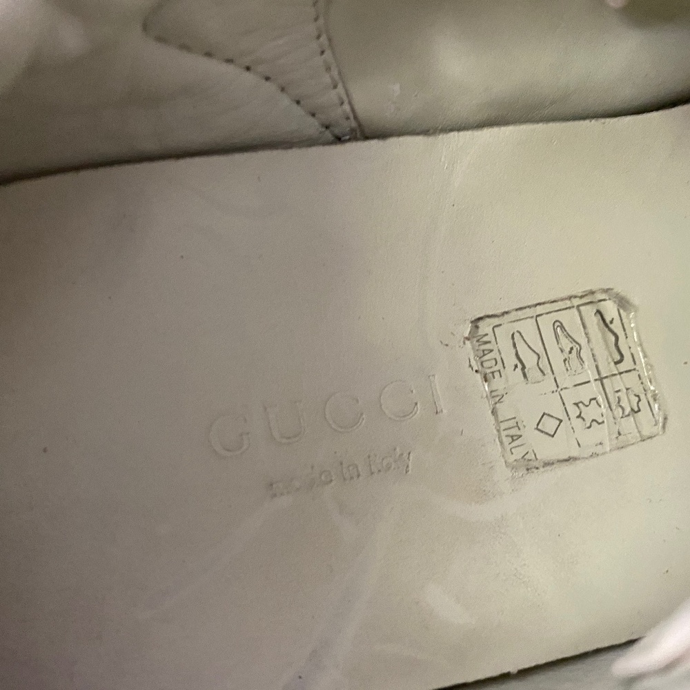 GUCCI WHITE LEATHER RUBBER SHOES FASHION SNEAKERS 39-8 pineappl Logo monog beetl - Picture 7 of 10